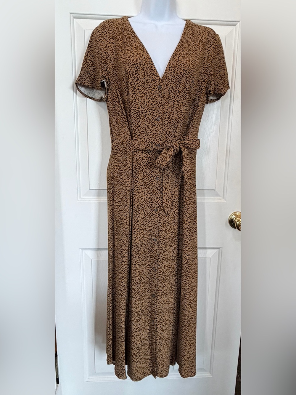 LOFT Brown Printed Wrap-Style Maxi Dress